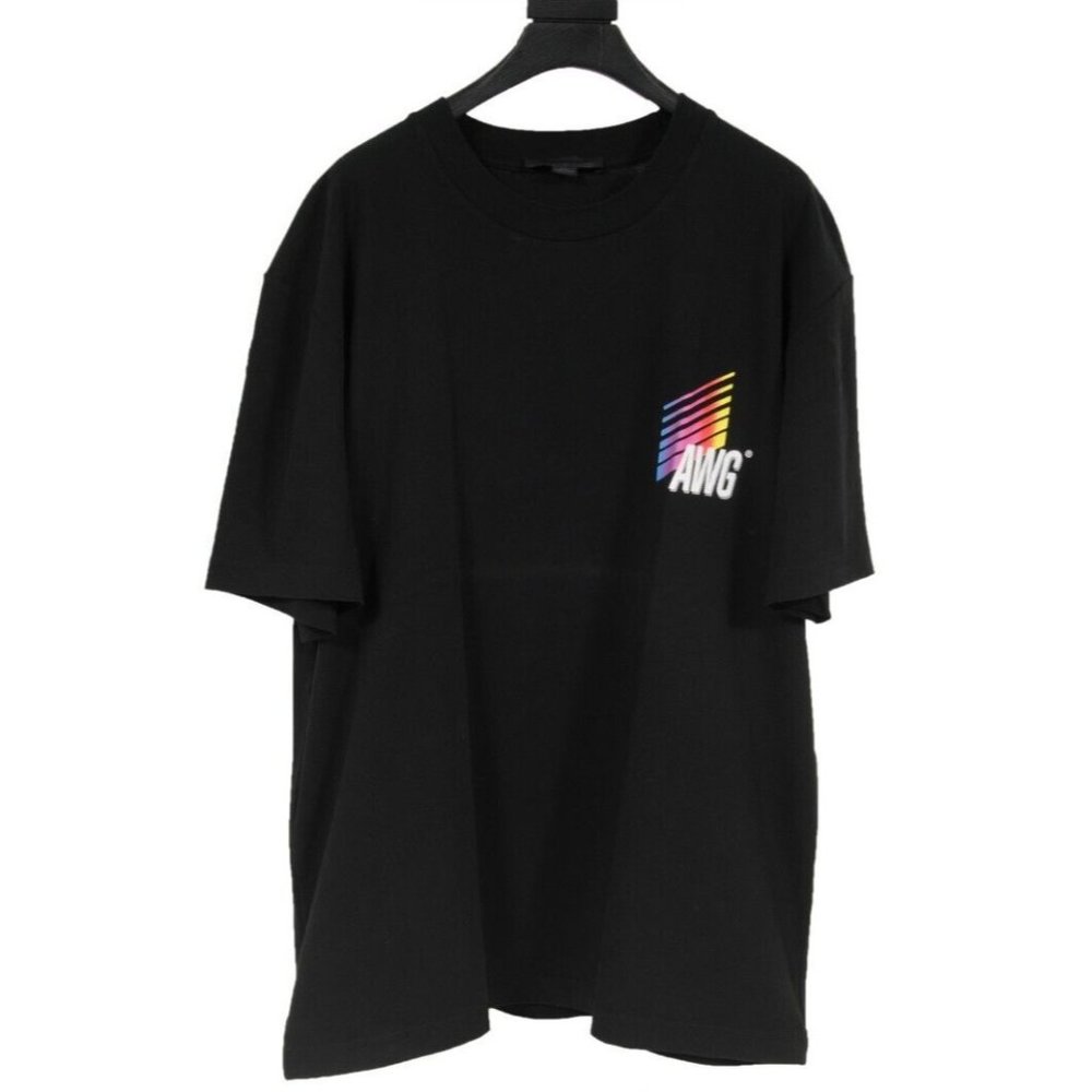 Alexander Wang Mens AWG Corporate Logo T Shirt Size Large Black White Cotton